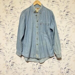 LEVIs - Vtg 90s Levi's REAL INDIGO Denim Blue Jean Dad Skate Shirt, Mens Medium